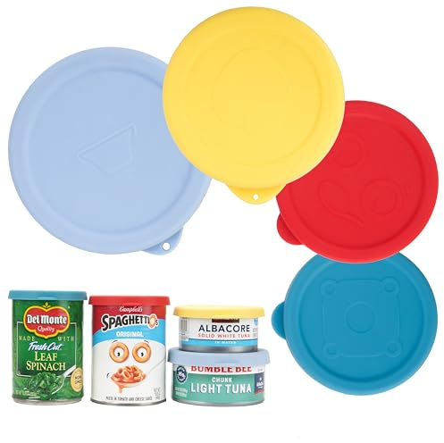 4 Packs Silicone Can Lids for Canned Goods, 3.0''|3.2''|3.5''|4.0-inches Fit for 5oz, 5.5oz, 12oz, 12.5oz, 15.6oz 16oz etc. | Food Sealing Lids | Can Covers Toppers | Different Sizes