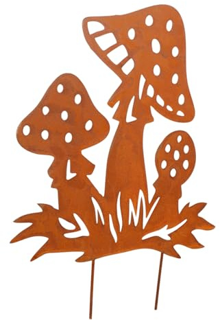 Gadpiparty Décoration Champignon Métal Rouillé Jardin Extérieur Piquet Ornement Vintage Résistant Météo pour Aménagement Paysager Féérique