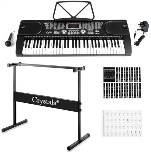 Crystals 61 Keys Electronic Keyboard Piano Set – Digital Music Piano with Microphone, Adjustable Stand, LED Display & Multiple Sound Effects – Ideal Starter Instrument for Kids, Beginners & Adults