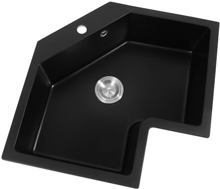 Corner Kitchen Sink, Undermount/Flushmount Kitchens Sink, Black Quartz Undermount Sink 8.27 Inch Deep, Irregular Single Bowl Workstation Sink for Kitchen/Homes/Restaurants/Bars, 220 lbs Capacity