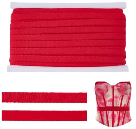 PH PandaHall 20m Copertura per Disossamento e Cucitura di Budello Osseo, 10mm Nastro di Rinforzo con Ferretto Stecca Rivestita in Tessuto per Corsetto Cucire Costumi, Rosso