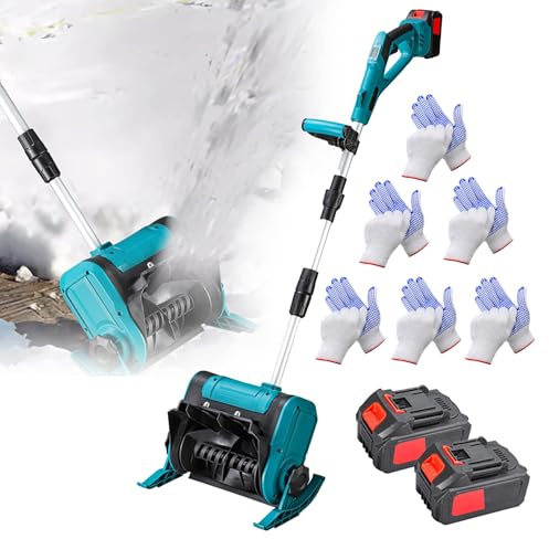 Pelle à Neige sans Fil, Machine De Déneigement avec 2 Batteries 2000 Mah, Souffleuse à Neige électrique Pliable avec Affichage Numérique Et Manche Télescopique, Largeur De Déblaiemen Blue 2 Batteries