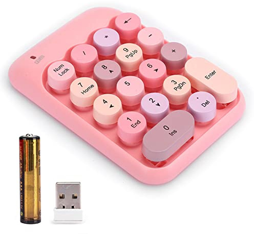 Ouitble Wireless Numeric Keypad 2.4G Portable Retro Round Cap Mini Keyboard Plug Play USB Bluetooth Adapter for Financial Accounting Office Students Silica Gel Material Vintage Col