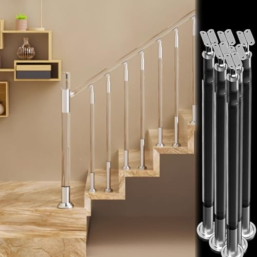 Clear Acrylic Stair Balusters Newel Post, Stainless Steel Staircase Deck Railing Pole for Porch/Corridor, Hand Rails Pole for Outdoor Steps(13 pcs)