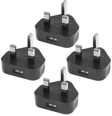 Security-01 4-Pack USB Charger Plug, 5V 1A 5W AC to DC Power Supply Adapter, Compatible with IP camera, Tablets, MP3 players, E-Readers, Smartphones, Power Tools and more, Black