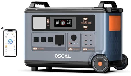 PowerMax 3600SE 3600W (7200W Pico) Estación de Energia Portatil, 3600Wh Generador Solar, Carga Rápida 1h, Batería LiFePO4, UPS, 14 Puertos, Power Station para Camping, Caravana, Hogar