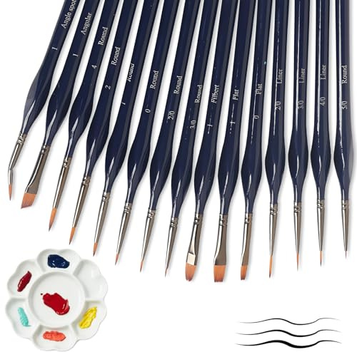 15 Pcs Detail Paint Brush Set, Fine Tip Thin Miniature Paint Brushes for Fine Detailing & Art Painting, Paintbrushes Set for Watercolour Acrylic Oil Miniatures Figures Scale Models Nail Line Drawing