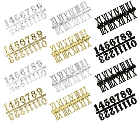VILLFUL 12 Stück Selbstgemacht Uhrziffern mit Arabischen Römischen Zahlen Selbstklebend Dreifarbig Schwarz Gold Silber 2cm 2,3cm Uhrzubehör für Reparatur Wanduhrgestaltung