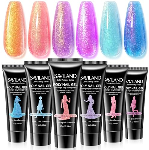 SAVILAND Poly Nail Gel Kit: 6 Colors Glitter Poly Extension Gel Nail Kit