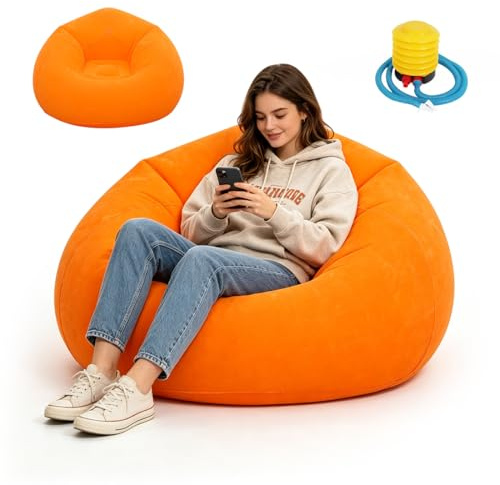 XUTUUDID Air Sofa Lazy, No Bean Bag, Aufblasbares Sofa, Aufblasbarer Sessel, Waschbar, Wohnzimmer Liegestuhl, Schlafzimmer Sitzsack Superweich (Orange)