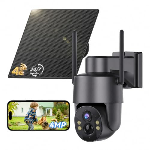 Tical 24/7 Registrazione AOV 4G Telecamera Esterno con SIM, 2.5K/4MP HD | Telecamera Solare con Batteria 9000mAh Pannello Solare, AI Rilevamento umano, 360° PTZ Visione Notturna a Colori,Grigio Scuro