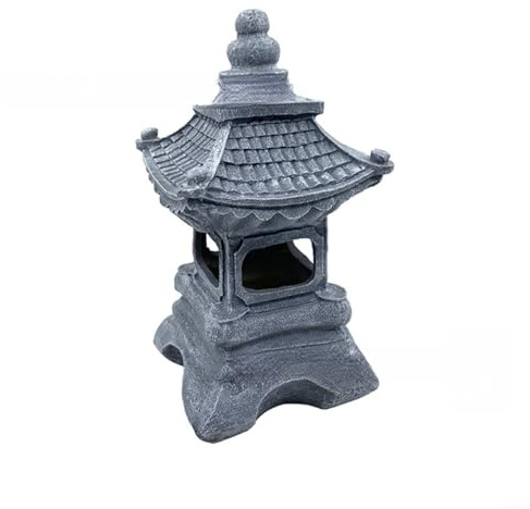 BEAZOOM Japanese Zen Solar Garden Lantern, Handcrafted Resin Pagoda Statue with Moss Accents for Patio, 34cm Grey Stone Effect