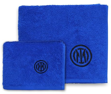 Inter - Set Asciugamano, Kit Uno Grande e Piccolo, Cm.40x60, Cm.60x100, Colore Blu, Cotone 100%, Serie A, Prodotto Ufficiale