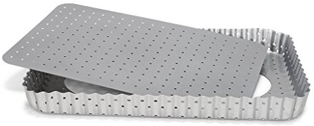 patisse 03583, Moule à tarte rectangulaire, Moule quiche fond amovible perforé Acier revêtu, Anti Adhésif Silver-Top, 32x22cm, Gris argenté
