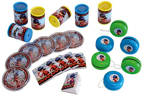 Amscan 9902882 - Partygeschenke-Set Miraculous, 24 Teile, 6 Kaleidoskope, 6 Jo-Jos, 6 Geduldsspiele, 6 Notizbücher, Mitgebsel, Art: Uni