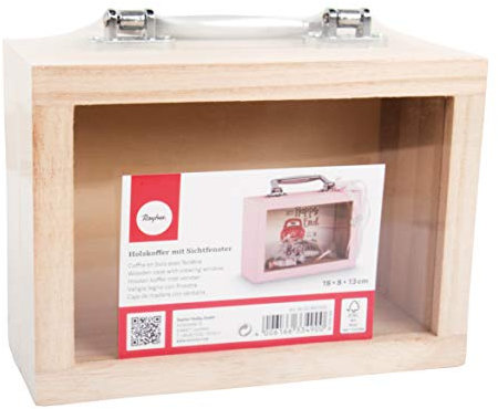 Rayher Hobby Rayher Hobby Rayher Holzkoffer + Sichtfenster, 18x8x13cm, mit silbernem Griff, Bastelkoffer, Holzkoffer, Holzbox, FSC Mix Credit, 62842505, Natur