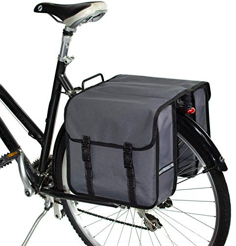 BikyBag Classic - Double Bicycle Panniers - 26L Water-Resistant Bike Pannier Bag for Rear Rack | Commuter & Shopping Cycling Bag (Grey)
