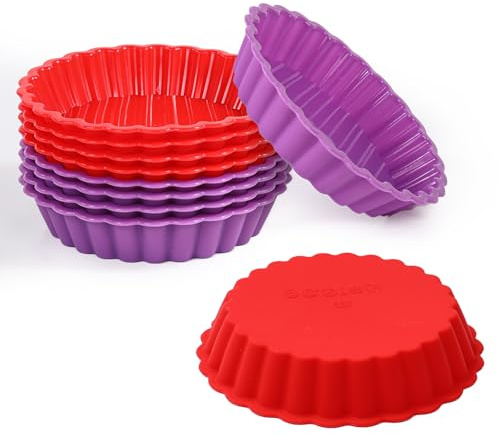 FUNBAKY Silicone Quiche Pan, Mini Pie Pan Non-stick Round Silicone Tart and Pie Molds 10 Packs