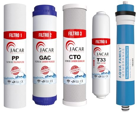 JACAR Filtri osmosi inversa 5 stadi universali con membrana 75 GPD | Compatibile con impianti domestici standard, Ricambi Filtri Osmosi per depuratore acqua osmosi inversa