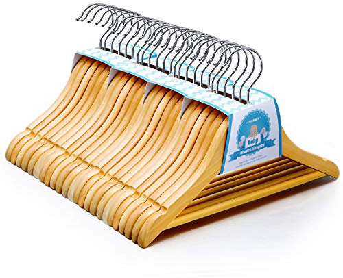 Homewit Grucce Bambini in Legno Massello, 24 Pezzi Grucce Neonato, Grucce Appendiabiti per Bambini con Barra Appendiabiti, Scanalature, Gancio Girevole a 360° – 30 cm – Naturale