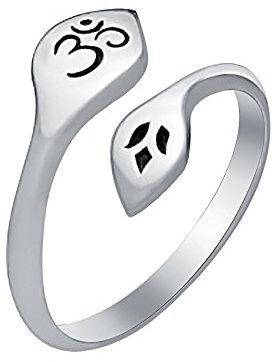 Marlogendo Damen-Zehenring mit 14 Karat Weißgold vergoldet 925 Sterlingsilber Bypass Om & Lotus Ring verstellbar