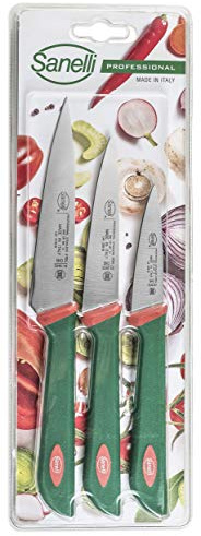 Sanelli 665603 Set 3 Coltelli Frutta e verdura: Spelucchino multiuso cm.7-10 -12, verde/rosso