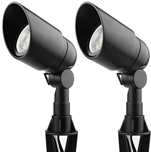 LASDISE Landscape Lighting 12V 5W LED Landscape Spotlight Cast-Aluminum Waterproof Outdoor Low Voltage 450 Lumen Warm White for Garden, Lawn, Porch, Patio and Yard (2 Pack, Black)