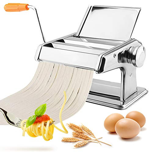 Máquina para Hacer Pasta Fresca, Maquina Tallarines de Acero Inoxidable Máquina de Cortar Pasta con Manivela Pasta Maker, para Lasaña Fettuccine Espaguetis Fideos Casa