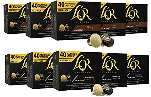 L'OR Espresso / Ristretto Coffee Bundle Intensity 9 & 11 - Cápsulas de café de aluminio compatibles con Nespresso® * - 10 paquetes de 40 cápsulas (400 bebidas)