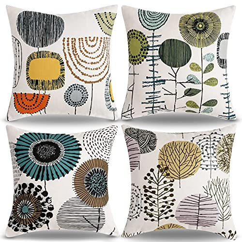 Federe per Cuscini,Moderna Copricuscini Decorativi in Fiore con Motivo 45x45 cm Fodera per Cuscino con Lino Quadrato Federa Cerniera Invisibile Rinforzata per Casa,Ufficio,Esterno,Camera da letto