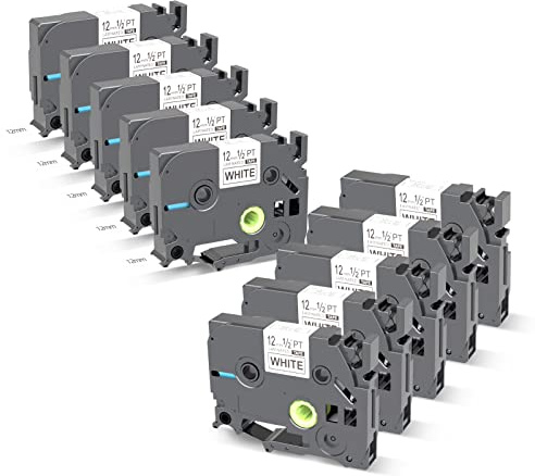 10 X 12mm 0.47 White Band Kompatible zum Brother P-touch Bänder, Kompatible zum Brother TZe-231 TZ Tape 12mm für Beschriftungsgerät P touch 1010 H105 1000 1005 1280 D400, 10 Rollen Schwarz auf Weiß