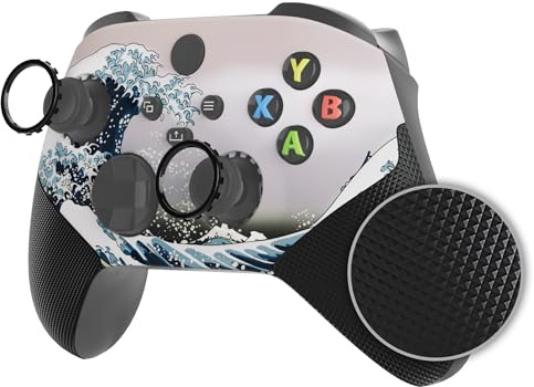 eXtremeRate ASR Verción Carcasa de Goma para Xbox Series X/S Mando Placa Frontal Funda Delantera Shell Cubierta con Anillos de Acento para Xbox Series S X Control-No Incluye Mando(La Gran Ola)