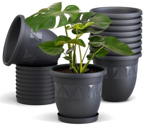 Plastard Blumentopf 10er Set Ø27 cm mit Untersetzer Anthrazit Pflanzkübel | Witterungs- UV- & frostbeständig, inkl. 21 cm Untersetzer, ideal für Garten, Balkon & Innenbereiche, Deko Pflanztopf 8 Liter