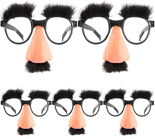 Yueser Große Nase Lustige Brille, 5 Stk Halloween Große Nase Verkleidung Brille Großer Fake Nase Augenbraue Schnurrbart Clown Brille Kostüm Brillen für Halloween Weihnachten A