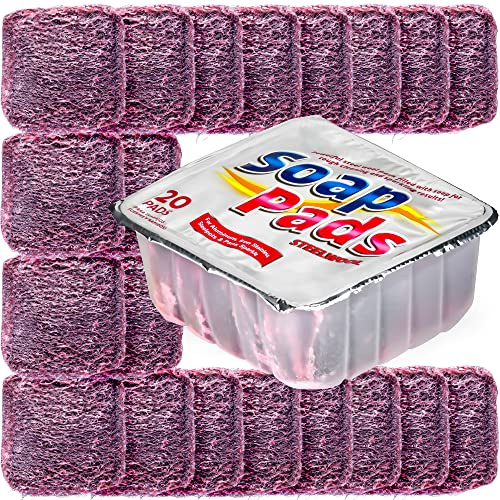 SteadMax 20 Pack Steel Wool Soap Pads, Pre-Soaped Metal Scouring Pads for Easy Cleaning of Dishes, Pans, Ovens and Pots