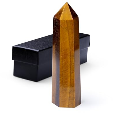 ZHIYUXI 3.7-4 Tiger's Eye Crystals Wands Healing Crystal Tower Hexagonal Pointed Stone 1 Pc Large Crystals Reiki Energy Balancing Meditation Therapy Gemstones Decoration Gifts