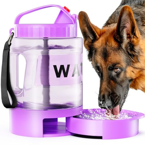 77oz Large Dog Water Bottle - Portable Travel Dog Water Dispenser & Bowl - Leak-Proof Pet Water Jug for Hiking, Camping, Walking & Car Trips, Purple