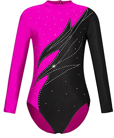 JEATHA Mädchen Glänzend Gymnastik Leotards Ballett Trikot Body Langarm Turnbody Tanz-Body Stehkragen Gymnastikbody Ballettbody Gymnastikanzug