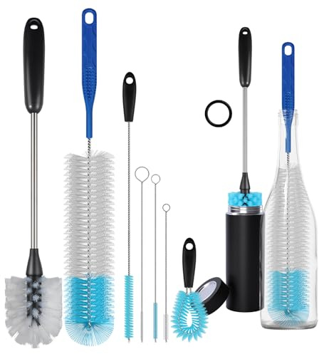 7-Pack Stainless Steel Long Handle Water Bottle Brush Cleaning Set, Kitchen Scrubbing Cleaning Brush for Cleaning Narrow-Necked Beer Bottles, Mugs, Coffee Cups, Wine Glasses, Pipe Lids, Sink Lids