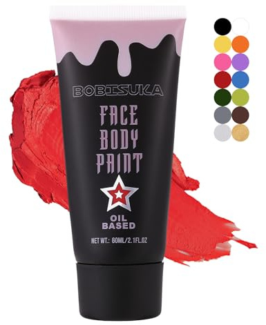 BOBISUKA Red Face Paint, Blendable Cream Body Painting Kit, Eye Black for Sports, Facepaint for Clown Joker Demon Devil Vampire Halloween Makeup, Cosplay, Costume, Parties, Stage, Theater