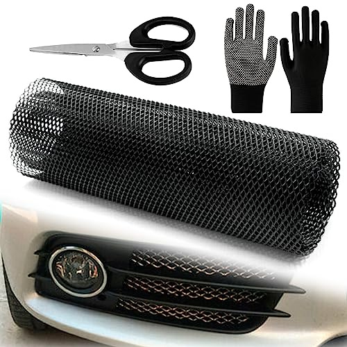 MEGYAD CKN-HT55 Grille métallique universelle en aluminium nid d'abeille, pour voiture, en alliage d'aluminium, avec ciseaux et gants, 100 x 33 cm, noire