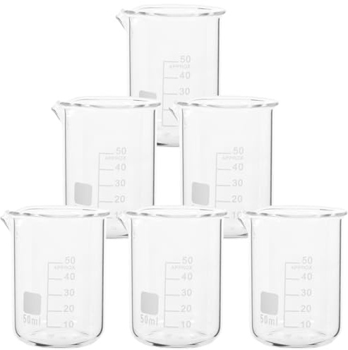 ULTECHNOVO 6 Stück Laborbecher Abgestufter Becherglas Chemie Messbecher Glas Laborbecher 50ml Laborgläser Glasbecher Set für Labor Experiment Kochen Backen Laborbedarf