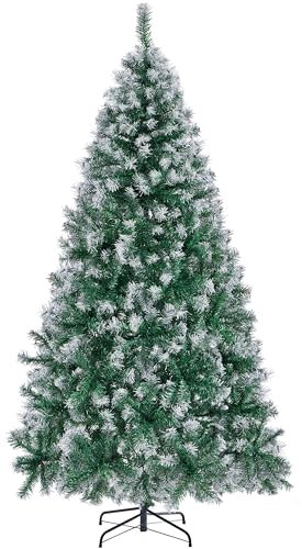 Yaheetech 7ft Frosted Artificial Christmas Tree with 1000 Tips Hinged Snow Dusted Spruce Xmas Holiday Decorative Tree with Foldable Stand