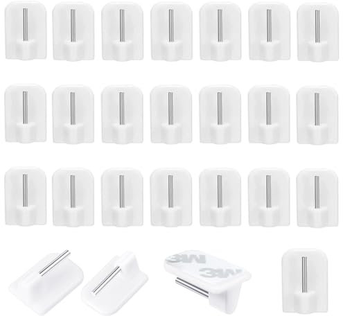Jinpojun 24 Pcs Gancho de Barra de Cortina Autoadhesivo Sin Taladro, Barra Cortina Adhesiva para Cortinas Ventanas Percha Visillos Baño Cocina, Blanco