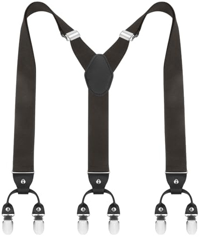 ACWOO Hosenträger Herren, Breit Y Style 3.5 CM, Extra Stark 6 Clips, Braun | Elastic Verstellbare Hosenträger für Anzug Jeans Vintage Suspenders,Länge Einstellbar, Einheitsgröße Arbeits-Hosenträger
