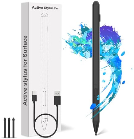 Stylet pour Surface Pro 12/11/10/9/8/7, Stylo Rechargeable avec Rejet de la Paume, 4096 Niveaux de Pression, Magnétique pour Surface Laptop 1-5, Surface Go 4/3/2, Book, Studio