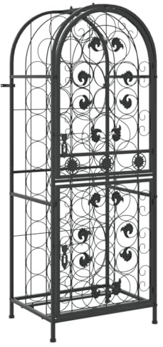 vidaXL Casier à Bouteilles de 41 Bouteilles, Étagère à Vin avec Rangement, Armoire à Vin, Porte-Bouteilles de Cuisine, Noir 45x36x120 cm Fer Forgé