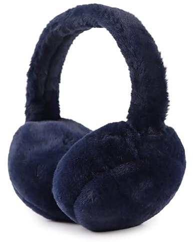 PESAAT Fluffy Ear Muff for Women Plush Foldable Earmuffs Kids Winter Earmuffs Girls Boys Cold Weather Ear Warmer (Navy)