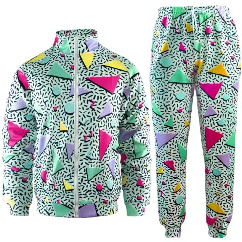 Arssm Retro 80s 90s Outfit Sets for Men Vintage Jacket and Joggers Sweatpants 80s Tracksuit Streetwear(Green-XL)