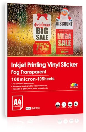 Inkuway A4 10 Blatt, Inkjet Etikettenfolie transparente,für Tintenstrahldrucker bedruckbare Vinyl Aufkleber Etikettenfolien, wasserfest, trocknet schnell